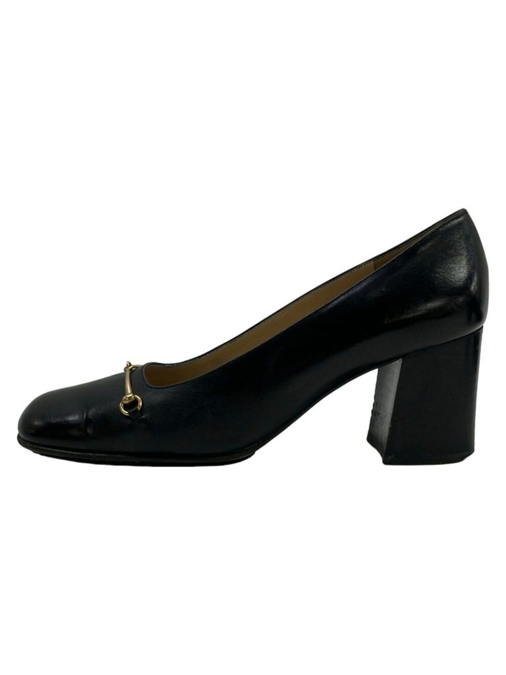 Gucci Pumps Black Gold Leather Heels
